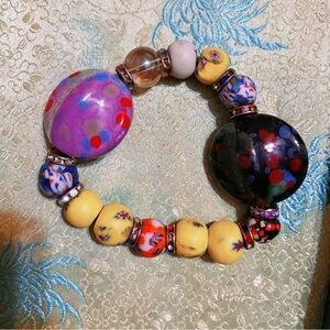 African Glass Trade Bead Stretch Bracelet Multicolor and Size Beads